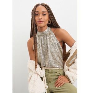 Anthropologie Zebra Shimmer Halter Blouse